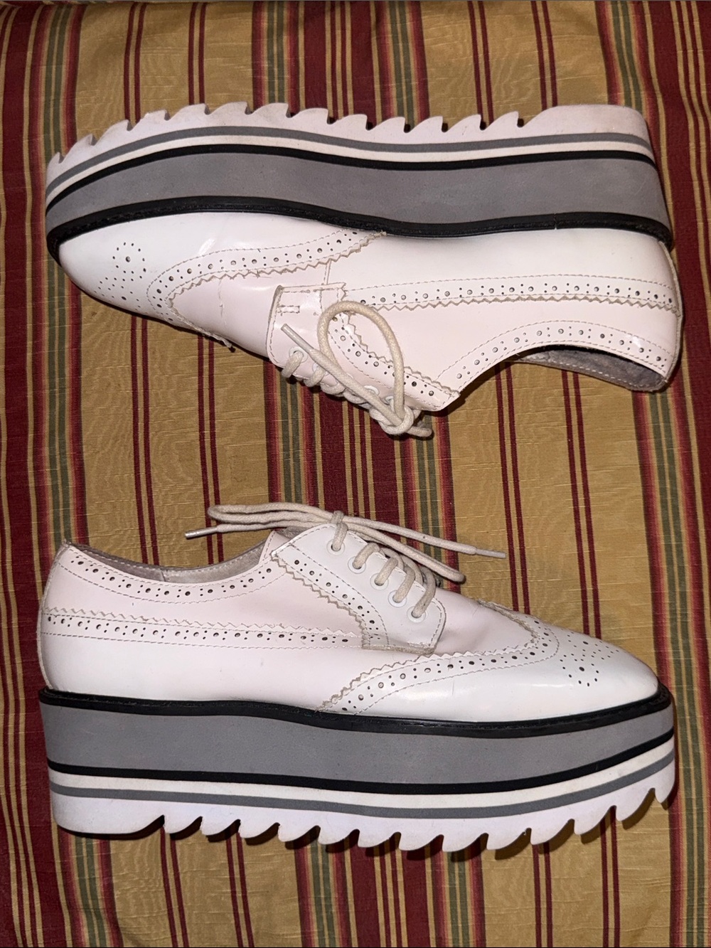 Jeffrey Campbell White and Gray Platform Wingtip Oxfords